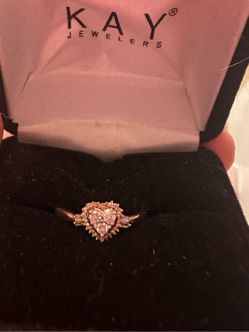 Kay Jewelers Rose Gold Heart Halo Diamond Ring with Pink Center